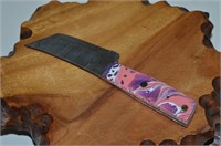 Damascus Steele Tanto Point Knife Pink Leather She