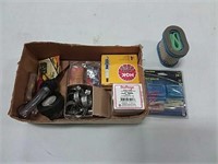 assortment of electrial, spark plugs, hose clamps