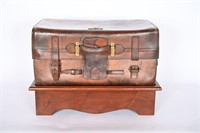 Early Antique Collins/Collins Leather Travel Trunk