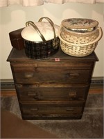 3 Drawer Wooden Chest & Sewing Supplies