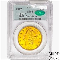 1907 CAC $20 Gold Double Eagle PCGS MS60