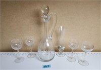 Beautiful Etched Glass Decanter Set