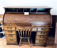 Oak Rolltop Desk and Chair