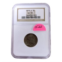 1919D Buffalo nickel NGC AU50