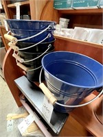 *LOT*(5)BLUE METAL ICE BUCKETS