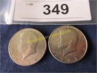 2 uncirculated 1982 & 1985 Kennedy half dollars.