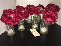 SEVERAL DECORATIVE RED & PEARL FLOWERS