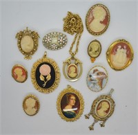 12 pcs. Vintage Cameos & Cameo-style Pendants