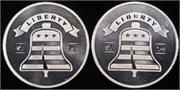 (2) 1 OZ .999 SILVER LIBERTY BELL ROUNDS