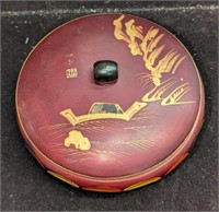 Japanese Lacquerware Lidded Bowl With Grass Design