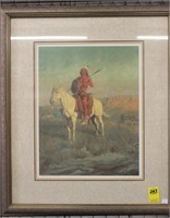 Framed and Matted Native American on Horse