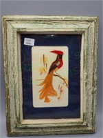 VTG matted/framed Mexican feather art bird artwork
