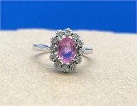 14K White Gold Pink Sapphire & Diamond Ring