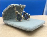 14K Gold Dangle Mystic Topaz & Diamond Earrings