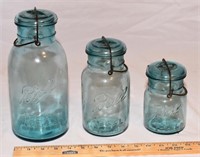 LOT - OLD BLUE JARS - ALL DATED JULY 14TH 1908