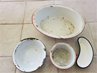 4 Enameled ware bowls trays