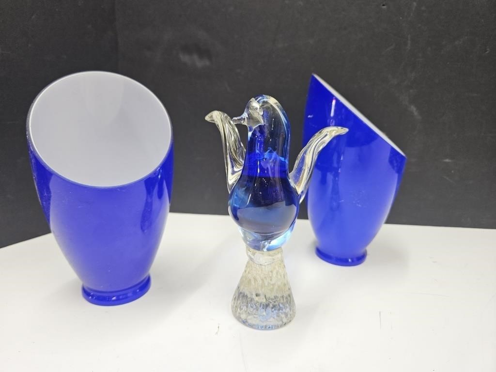 Glass Art Bird 6.5" High Colbalt Shades