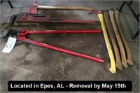 LOT, PIPE WRENCH, BOLT CUTTERS & PICKAROONS