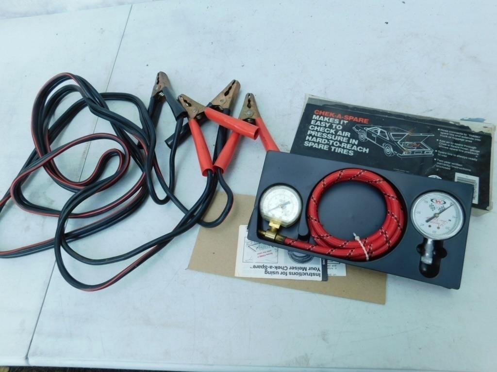 Jumping cables and Chek-a-spare tire gauge