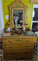 Antique Pine Dresser With Mirror 38x17x82"