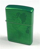 Zippo Lighter, Green World Map, Gently Used