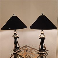 Nice Pair Of Black & Gold Ornate Table Lamps