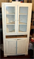 Vintage Corner Cabinet Shelf w Glass Doors Hutch