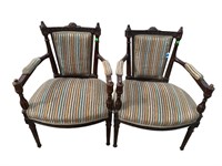 2 FRENCH CARVED OPEN ARM CHAIRS
