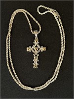 24" Sterling Necklace w/ Sterling Cross