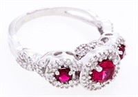 925 Sterling Silver Fancy 3 Ruby Red Swarovski Ele