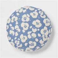 16" Boho Round Embroidered Leopard Pillow Blue