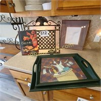 IRON BOOK RACK, BOOK & SERVING TRAYS