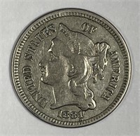 1881 Three Cent Nickel 3cN Very Fine VF