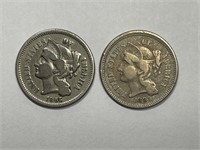 1865 & 1881 Three Cent Nickel 3cN Pair