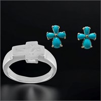 Sterling Silver Cross Ring & Earring Set