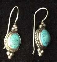 Pair of Silver and Turquoise Earrings