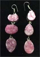 Pair of Pink Crystal Rocks Set in Sterling