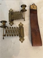 Razor Strap & 2 Wall Mount Brass Candle Holders