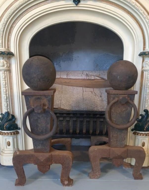 Antique Cast Iron "Cannonball" Andirons