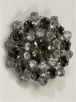 VTG Silver Clear & Smoky Green Rhinestone Brooch