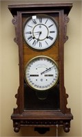 Waterbury 2 Dial Antique Wall Clock Circa 1889