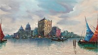 Vintage Original Oil on Canvas Venice Grand Canal
