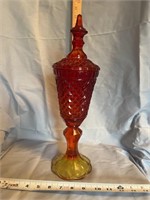 Vintage Fenton 16”  lidded amber and ruby glass