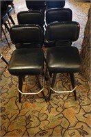 (4) Leather Square Back Poker Chairs