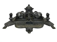Victorian Metal  Mer horse Double Inkwell Stand