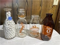 4 Vintage Glass Milk Bottles