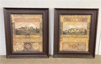 Pair of 3 FT Framed Tuscan Themed Prints on Board