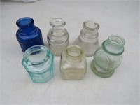 Old Lot 6 Inkwell Old Glass Writing Desk Bottles
