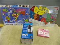 pr map puzzles, B&D coffee grinder, playing cards