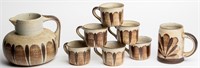German Sgrafo Studio Art Pottery Pitcher & Mugs